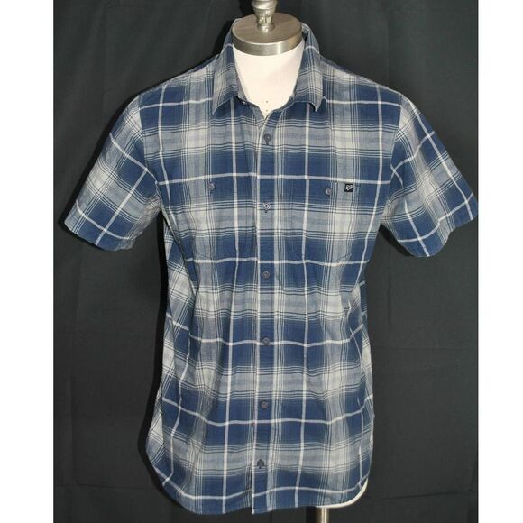 Fox Racing Blue Plaid Button Up Short Sleeve Shirt - L - Picture 1 of 3